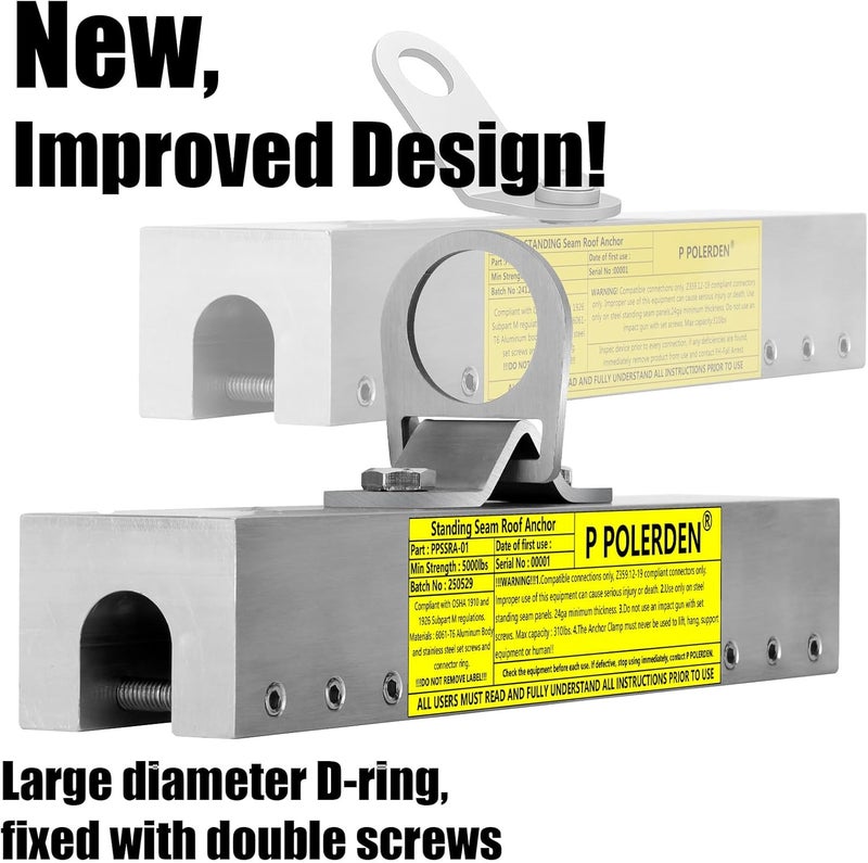 P Polerden Standing Seam Roof Anchor Clamp, Reusable Roofing Anchors Fall Protection Safety Kits, No Drill Roof Anchor, OSHA/ANSI Compliant, Lightweight, Solid Aluminum Alloy - Image 2